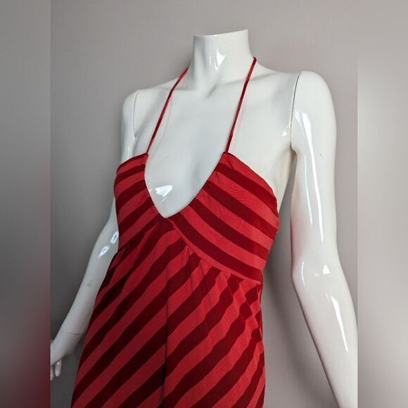 Ella Moss striped dress Red pink beach vacation halter ruffle hem Small - Picture 5 of 9